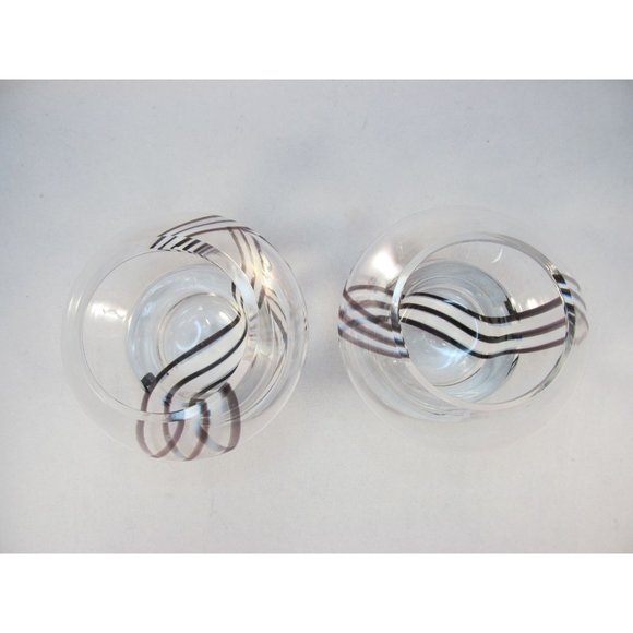 Caithness Black and White Striped Glass Tea Light Holder set of 2 - Picture 4 of 12